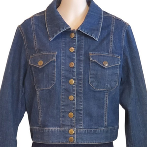 DASH by Kardashian Denim Jacket Sz Med Flap Pockets‎ Blue Jean Short Length